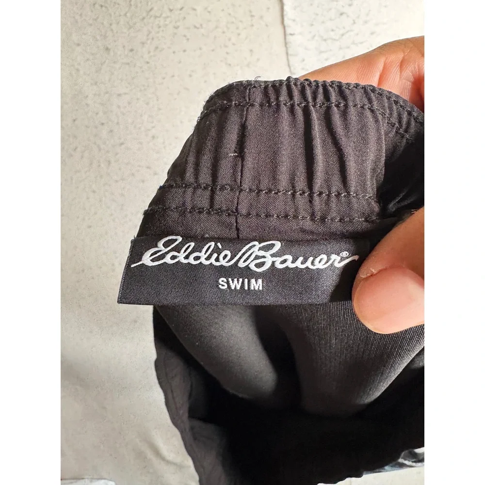 Eddie Bauer Gray Abstract Print Swim Trunks Mens XXL EMS3017 Zipper Pocket